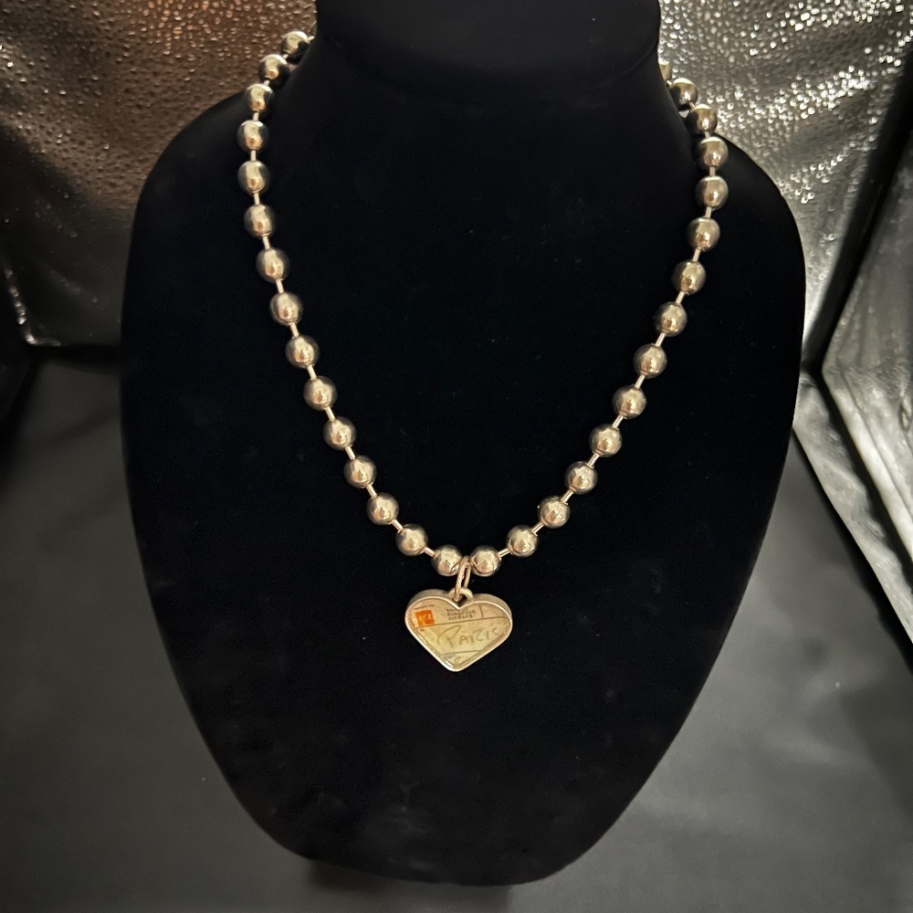 Silver Heart Necklace with Paris inside